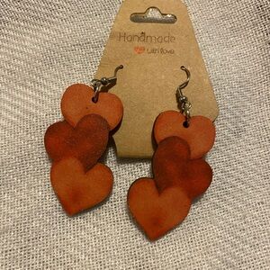 Handmade Triple Heart Earrings in Warm Tones